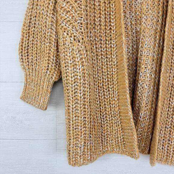 Anthropologie Maeve Oversized Collar Cardigan Sweater M Gold Shimmer Holiday NWT - Picture 6 of 16